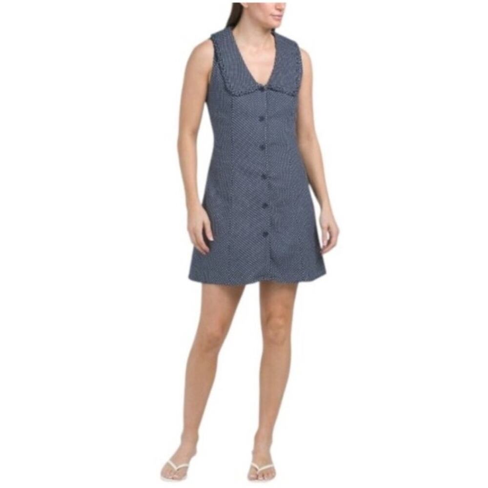 New Caroline Constas Womans Sz 10 Dress Linen Blend Blue Polka Dots NWT - Picture 3 of 11